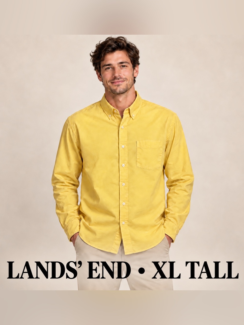 Lands’ End Sail Rigger Oxford Shirt Men XL Tall Yellow Traditional Fit